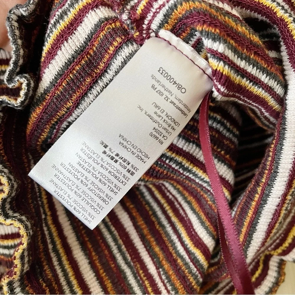 Anthropologie Smocked Puff Sleeved Top Women's Size L Striped Cropped Stretch